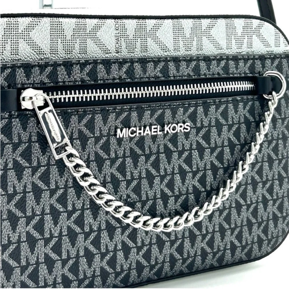 Michael Kors Jet Set Large Signature Logo Crossbody Bag Black Multi